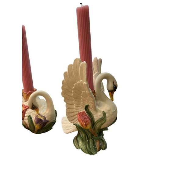 Vintage Fitz & Floyd Swan Tulip Candle Holder pair - Picture 9 of 10